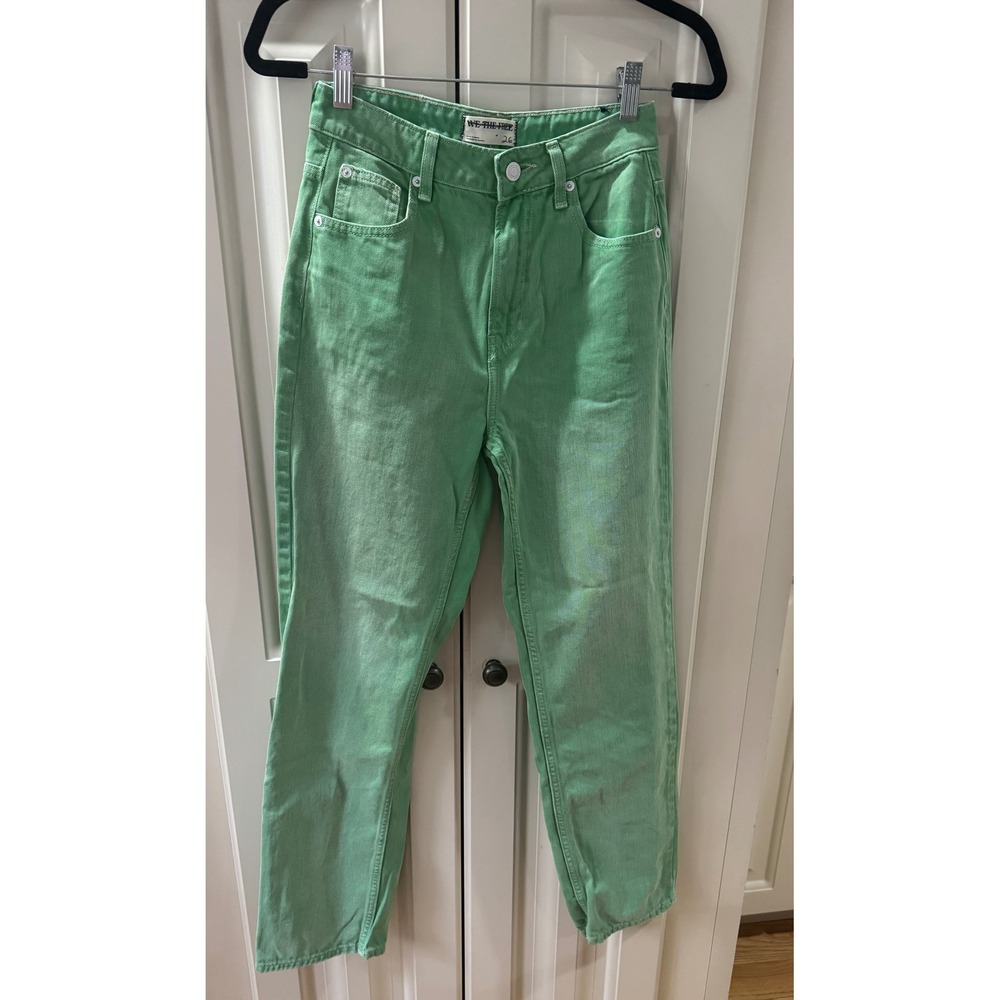 We The Free People High-Rise‎ Straight Leg Jeans Size 26 Green 5 Pocket EUC